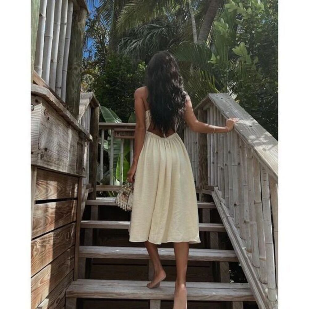 Commense Cutout High-Slit Beige Midi Dress Size S - Picture 4 of 15